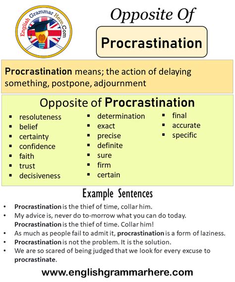 antonyms for procrastination